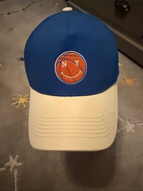 Blue and White NEW YORK OR NOWHERE x Knocks Baseball Cap with Basketball Smiley